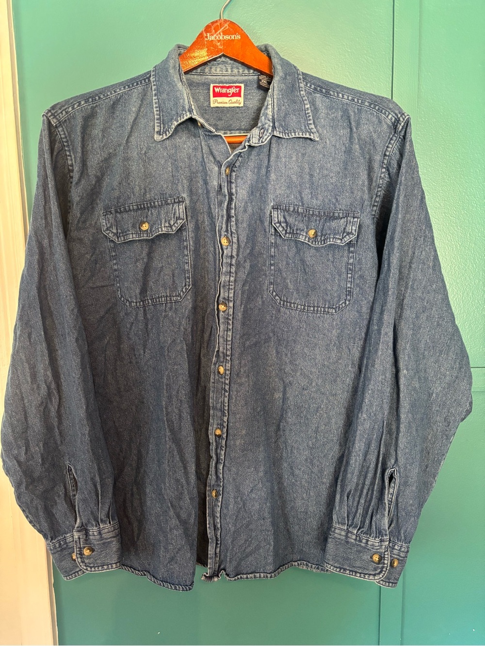 Wrangler Dark Blue Denim Long-Sleeve Button-Up Shirt 100% Cotton Size 2XL
